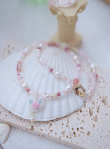Pastel Pink Floral Heart Necklace - v1