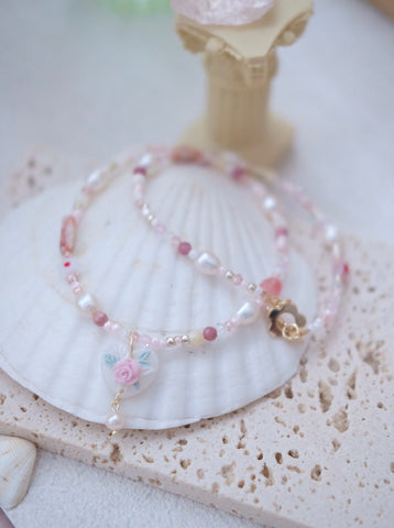 Pastel Pink Floral Heart Necklace - v1