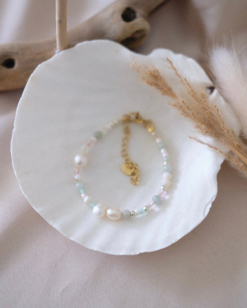 Freshwater Pearl Beaded Bracelet (Jade Mint) - 14+5 cm