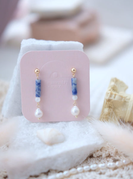 Pearl Earrings - Blue Stone Jasper