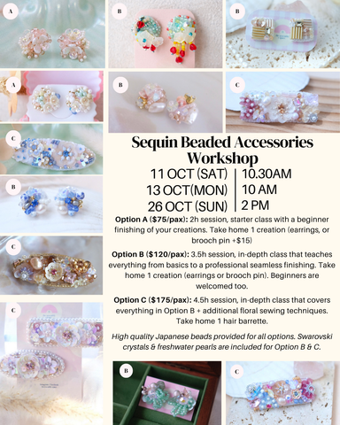 Sequin Beaded Beginner Workshop -  11th / 13th/ 26th Oct