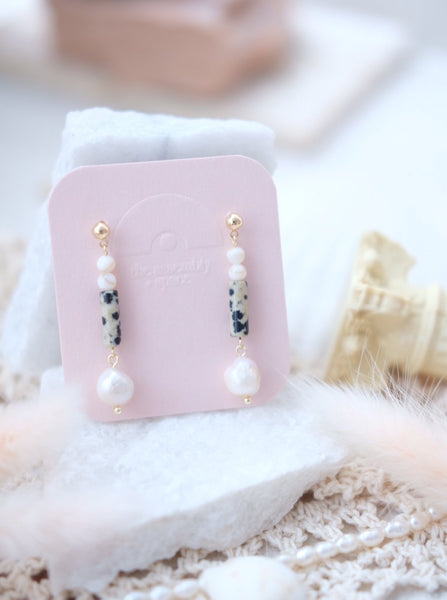 Pearl Earrings - Dalmation Jasper