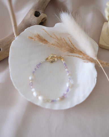 Freshwater Pearl Beaded Bracelet (Lilac) - 15cm