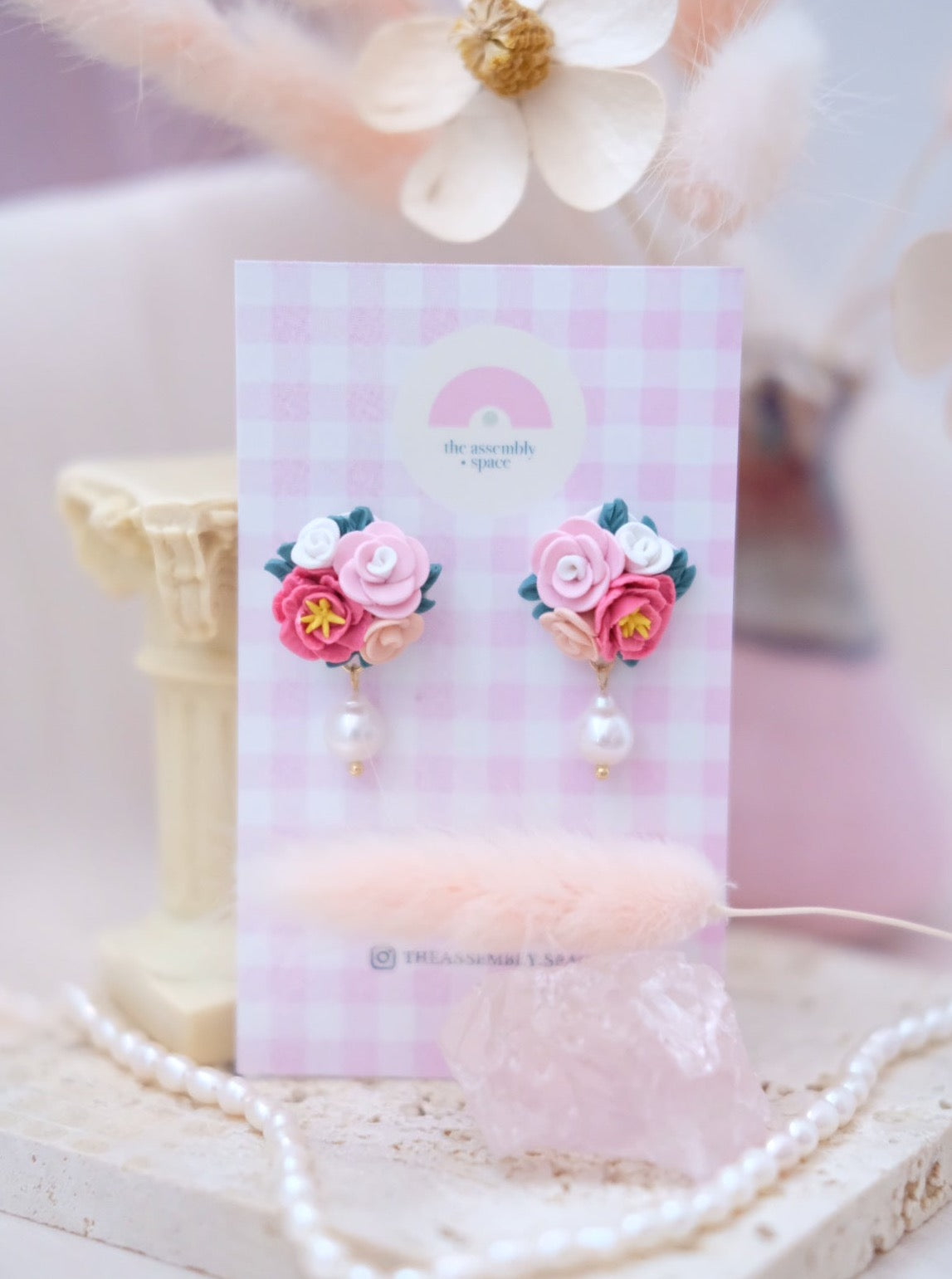 Pink Florals - Pearl Dangle