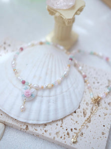 Pastel Pink Floral Heart Necklace - v2
