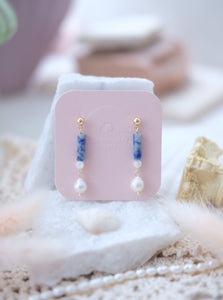 Pearl Earrings - Blue Stone Jasper