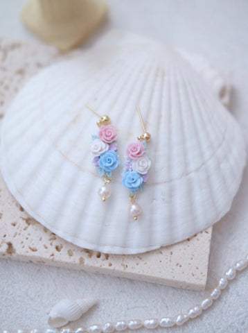 Mini Floral Bouquets - Pastel Blue and Pink with pearls