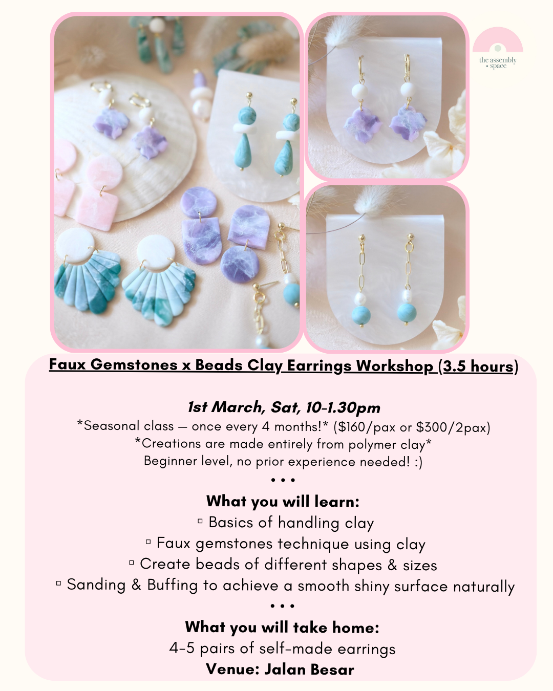 Faux Gemstones Clay Earrings Workshop - 1st Mar *one date only!*