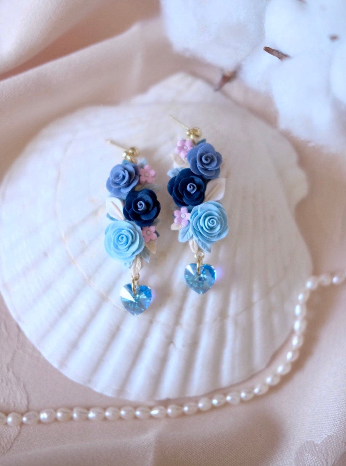 Floral Bouquets - Blue Navy with Swarovski Hearts
