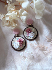 Embroidery Hoop - Pink Floral (Dark Brown Hoop)