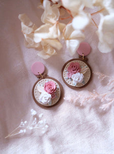 Embroidery Hoop - Pink Floral (Brown Hoop)